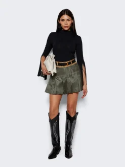 Miu Miu Aviator Leather Belt Black