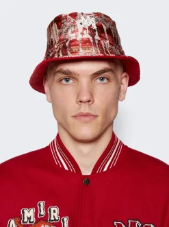 Amiri Bandana Aloha Silk Reversible Bucket Hat Red