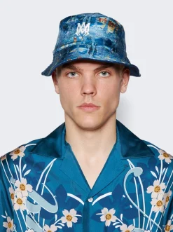 Amiri Bandana Aloha Silk Reversible Bucket Hat Teal