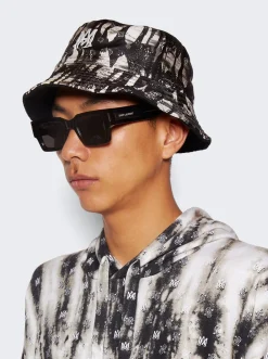 Amiri Bandana Aloha Silk Reversible Bucket Hat Black