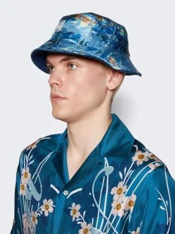 Amiri Bandana Aloha Silk Reversible Bucket Hat Teal
