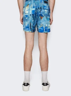 Amiri Bandana Bleach Swim Trunk Blue And Black
