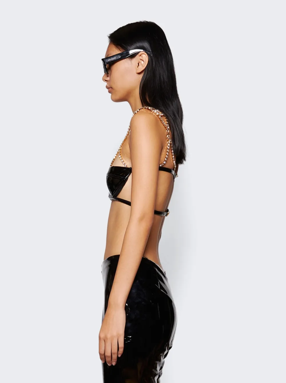 GCDS Bling Vinyl Bra Black