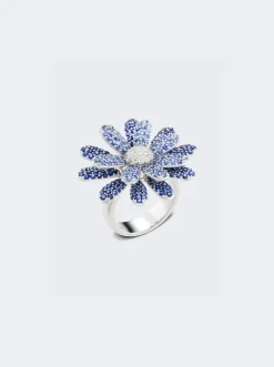 Mio Harutaka Blue Sapphire Daisy Ring 18K White Gold