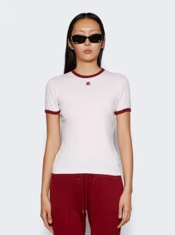 Courru00e8ges Bumpy Contrast T-Shirt Powder Pink