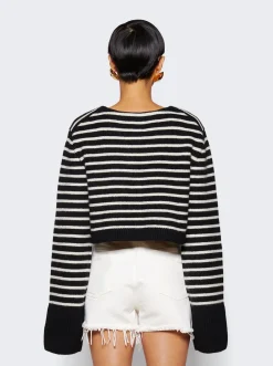 Khaite Calix Cardigan Black And Magnolia Stripe