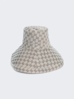 Gucci Canvas Gg Wide Brim Hat Beige