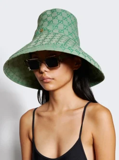 Gucci Canvas Gg Wide Brim Hat Green