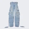 The Attico Cargo Denim Jeans Sky Blue