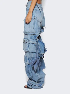 The Attico Cargo Denim Jeans Sky Blue