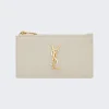 Saint Laurent Cassandre Fragments Zipped Card Case Crema Soft