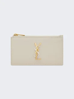 Saint Laurent Cassandre Fragments Zipped Card Case Crema Soft