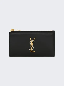 Saint Laurent Cassandre Fragments Zipped Card Case Black