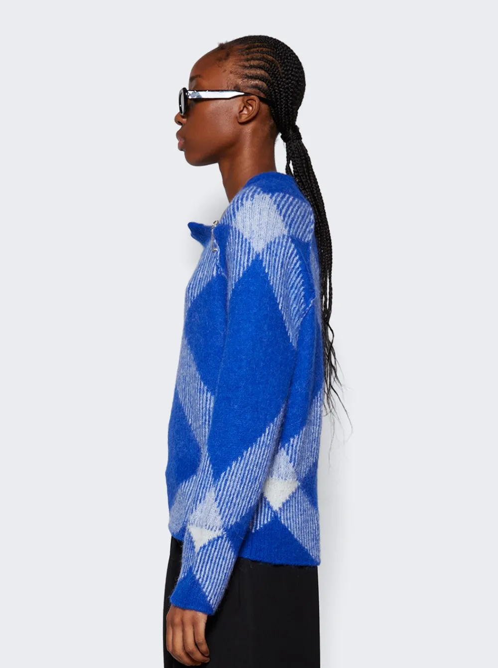 BURBERRY Check Alpaca Wool Blend Sweater Blue