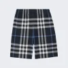 BURBERRY Check Cotton Jacquard Shorts White And Blue Check
