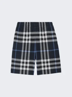 BURBERRY Check Cotton Jacquard Shorts White And Blue Check