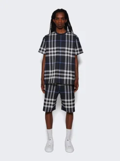 BURBERRY Check Cotton Jacquard Shorts White And Blue Check