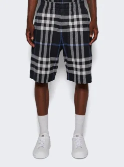BURBERRY Check Cotton Jacquard Shorts White And Blue Check