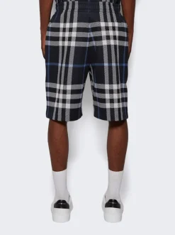 BURBERRY Check Cotton Jacquard Shorts White And Blue Check