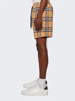 BURBERRY Check Drawcord Swim Shorts Dusty Orange