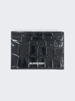 BURBERRY Croc-Embossed Leather Card Case Black
