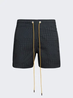 Rhude Crocodile Swim Shorts Black