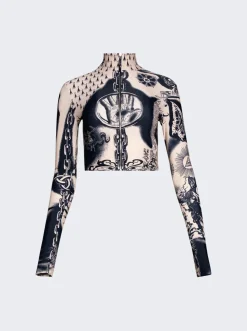Jean Paul Gaultier Cropped Long Sleeve Top Nude And Navy