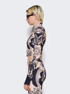 Jean Paul Gaultier Cropped Long Sleeve Top Nude And Navy