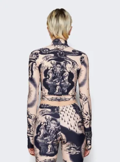 Jean Paul Gaultier Cropped Long Sleeve Top Nude And Navy