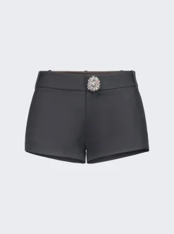 AREA Crystal Button Hot Shorts Charcoal