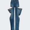 AREA Crystal Embellished Slit Jeans Vintage Indigo