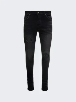 Amiri Crystal Logo Distressed Jeans Faded Black