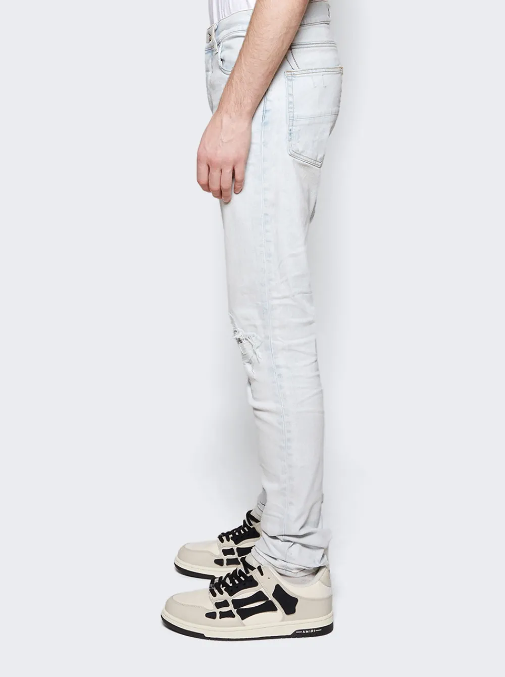 Amiri Crystal Logo Distressed Jeans Bleached Indigo