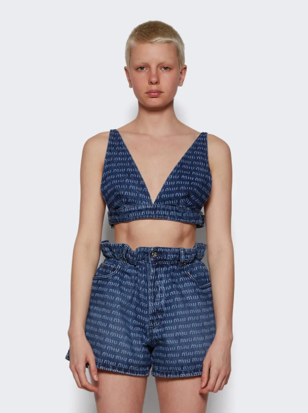 Miu Miu Denim Logo Top Blue