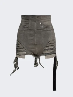 Rick Owens DRKSHDW Dirt Denim Cutoff Shorts Mineral Grey