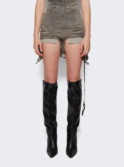 Rick Owens DRKSHDW Dirt Denim Cutoff Shorts Mineral Grey