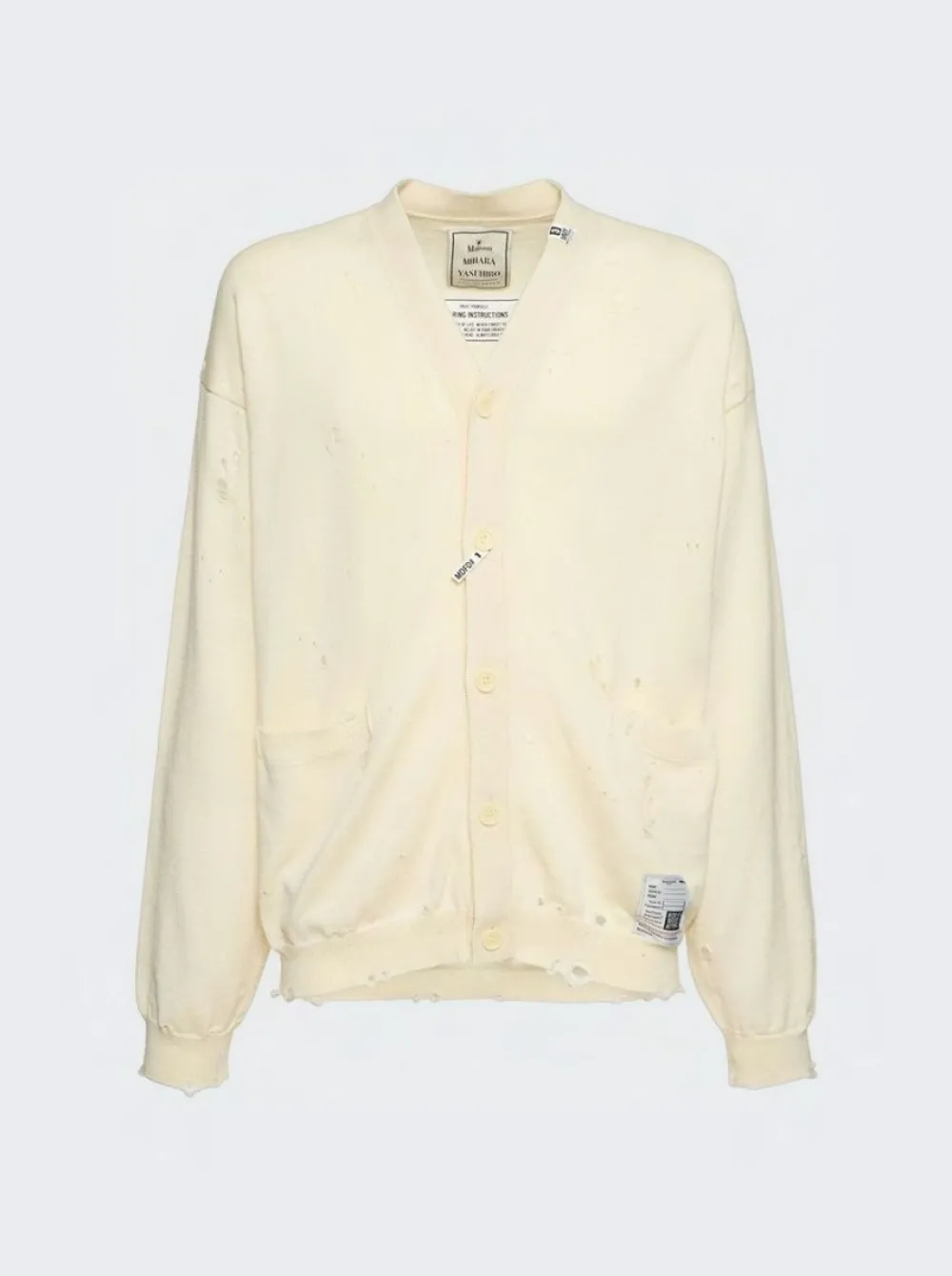 Maison MIHARA YASUHIRO Distressed Wool Cardigan White
