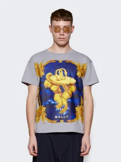 BALLY Emblem Printed Short Sleeve T-Shirt Grey Melange