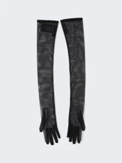 Saint Laurent Extra Long Gloves In Fishnet Black