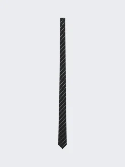 Saint Laurent Fine Striped Narrow Tie Black