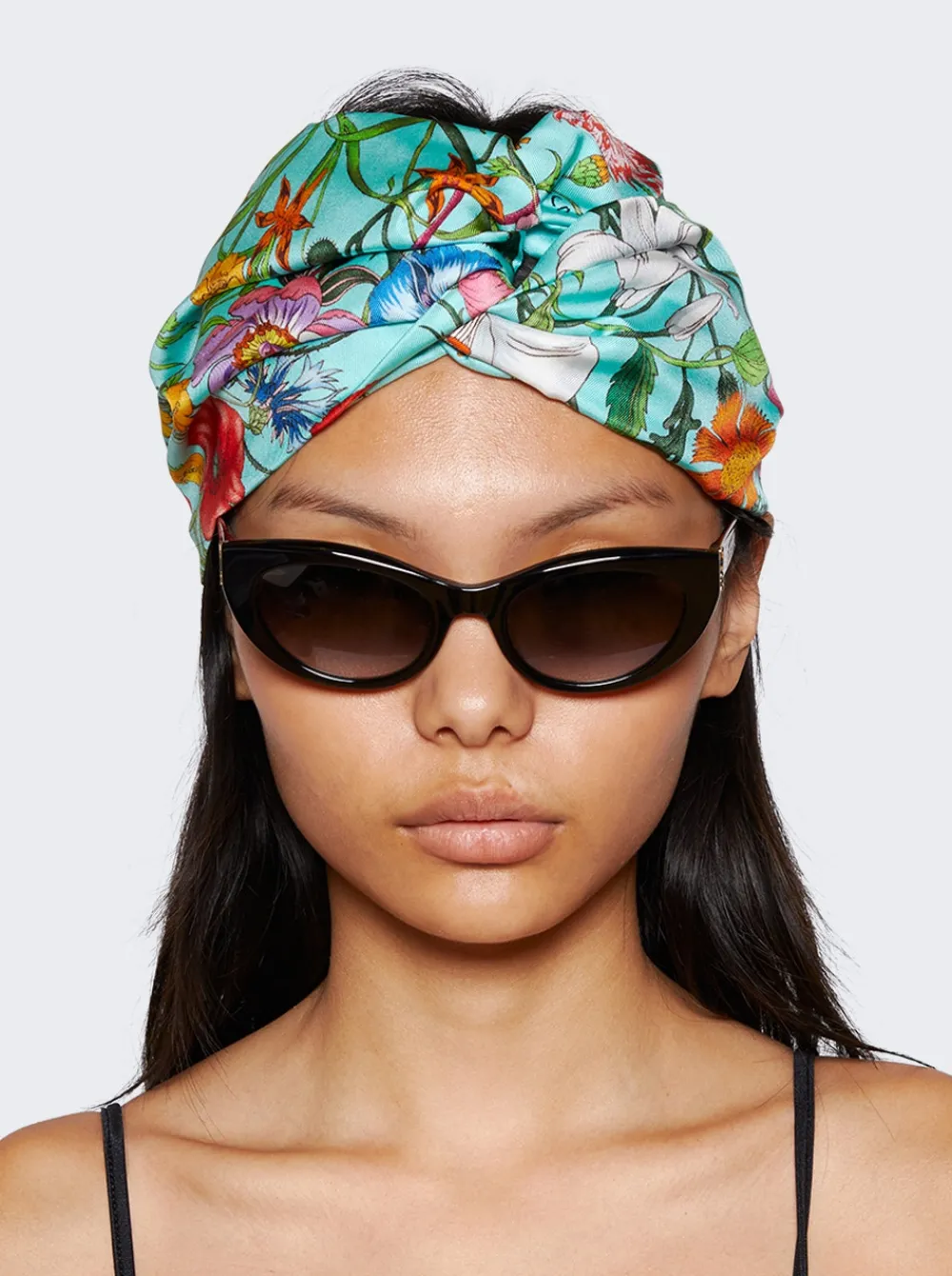 Gucci Flora Print Silk Headband Blue