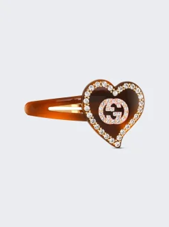 Gucci Gg Crystal Rim Hair Clip Brown