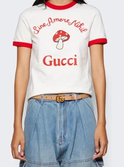 Gucci Gg Marmont Reversible Thin Belt Beige And Pink