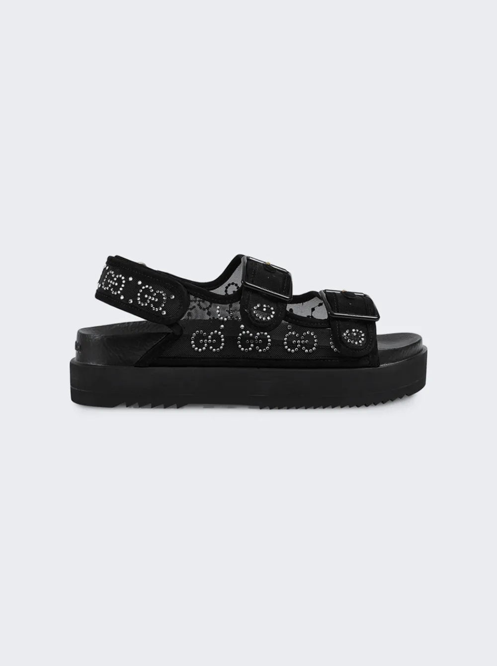 Gucci Gg Sandal With Crystal Logo Black