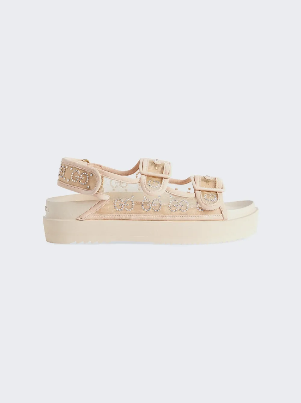 Gucci Gg Sandal With Crystal Logo Light Powder And Skin Rose