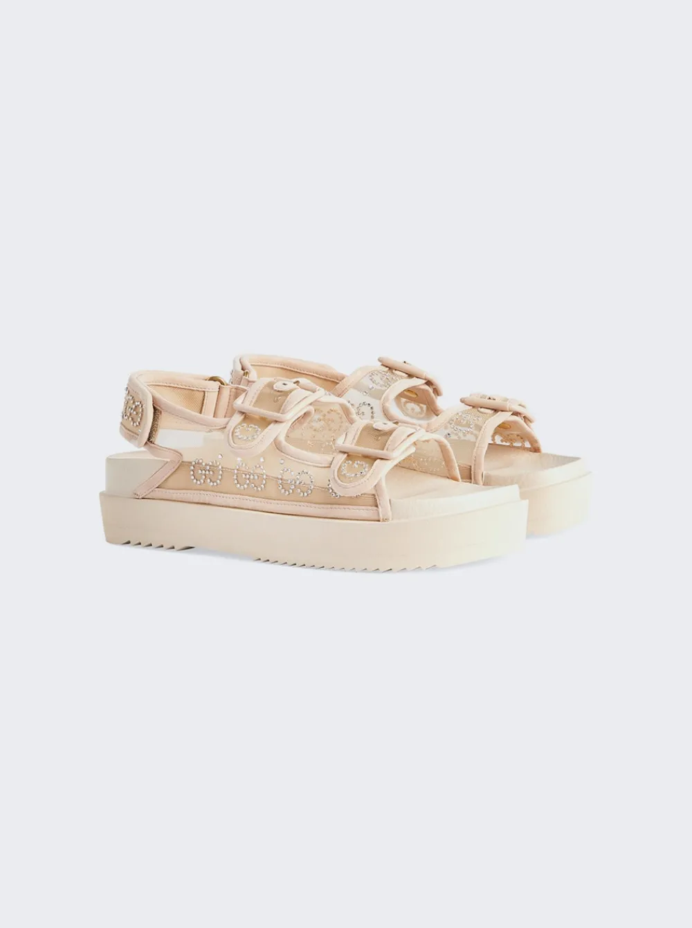 Gucci Gg Sandal With Crystal Logo Light Powder And Skin Rose