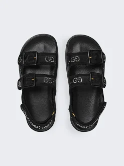 Gucci Gg Sandal With Crystal Logo Black