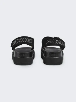 Gucci Gg Sandal With Crystal Logo Black