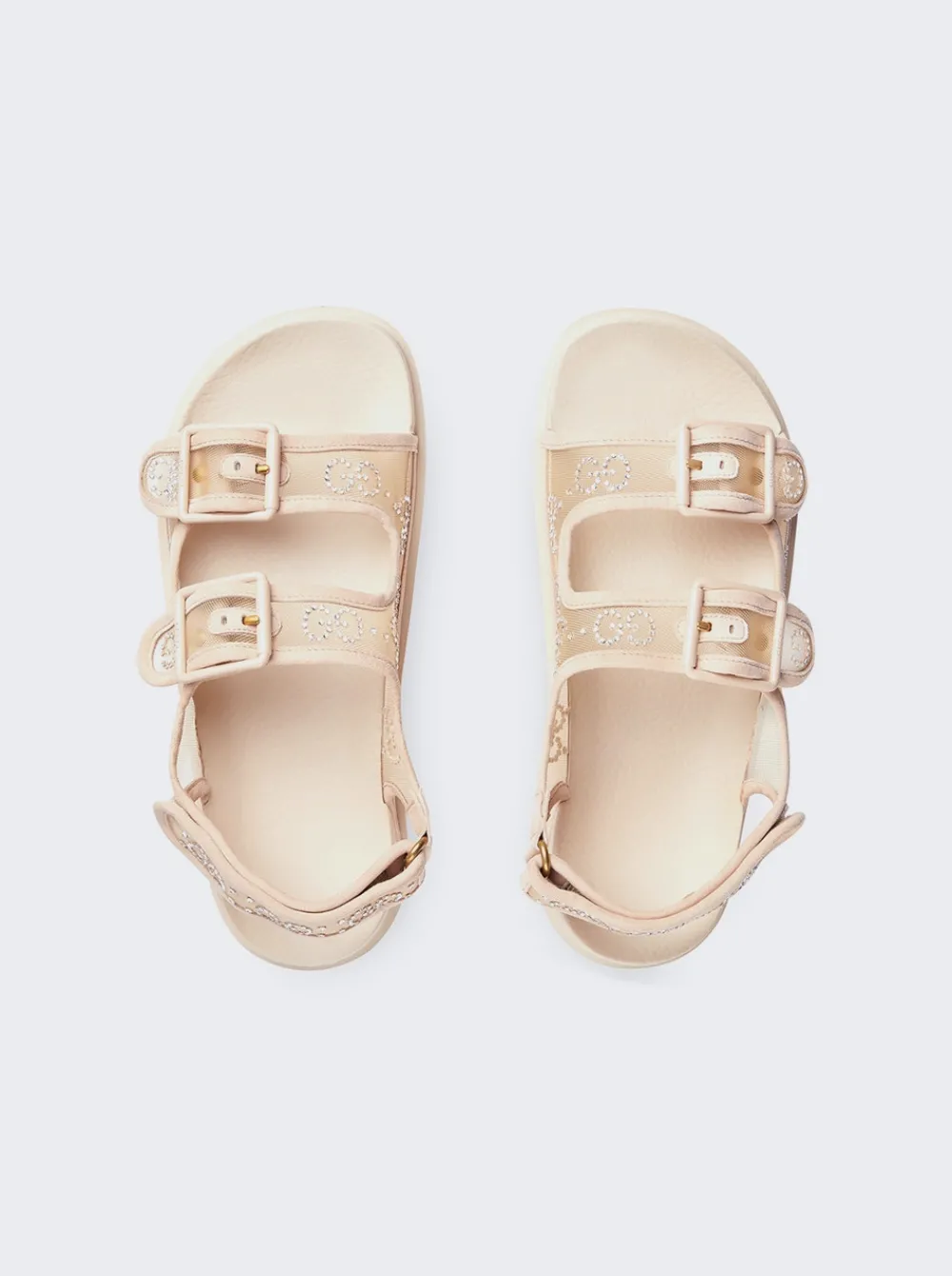 Gucci Gg Sandal With Crystal Logo Light Powder And Skin Rose