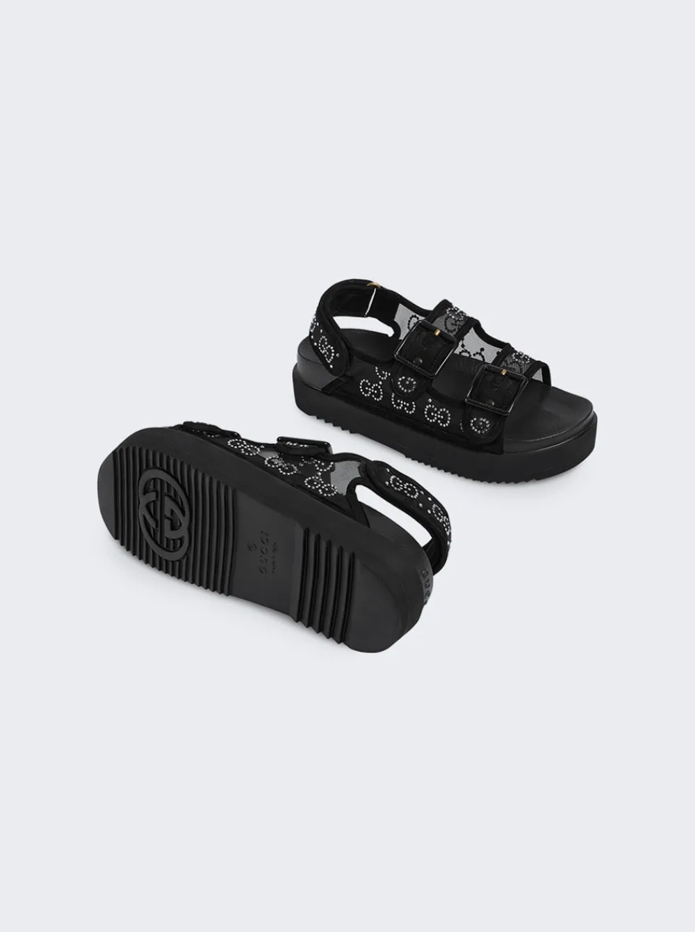 Gucci Gg Sandal With Crystal Logo Black